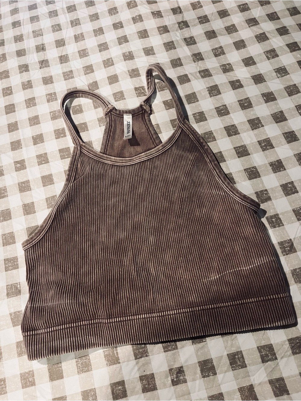 Zenana Outfitters Ribbed Taupe Brown Cropped Tank